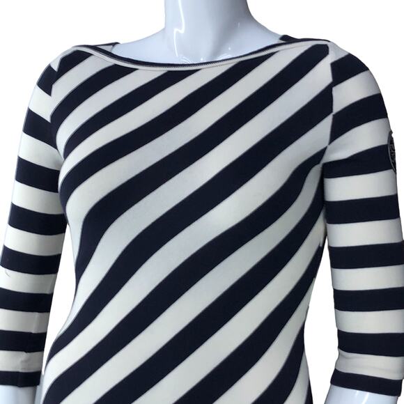 Tory Burch Womens Size M Noisetta Diagonal Stripe Stretch Dress Round Neck - Picture 2 of 16